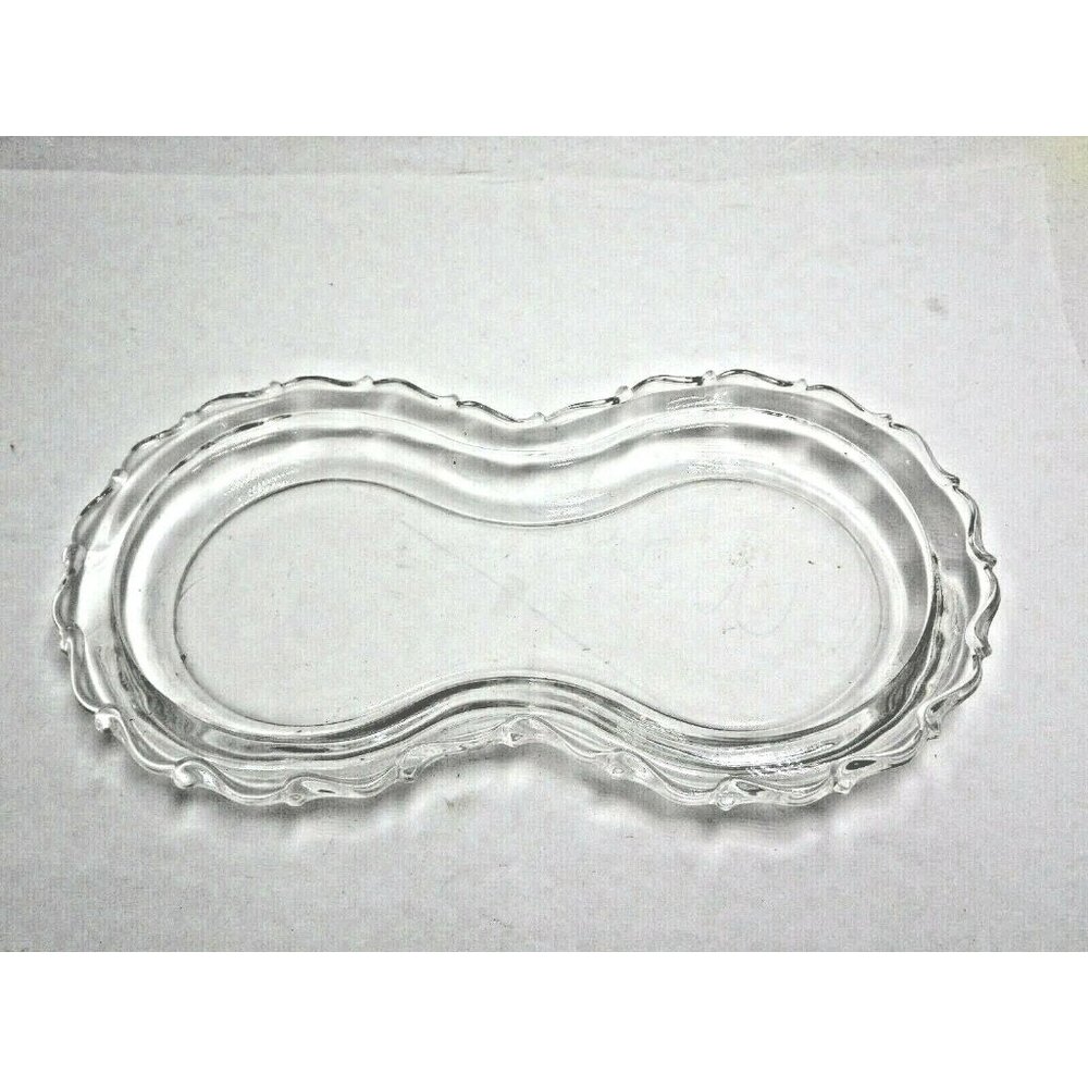 Clear Glass Divided Serving Dish With Scalloped Edge Figure 8 Small 7 inch